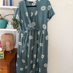 Madewell Teal Midi Dress with White Daisy Print